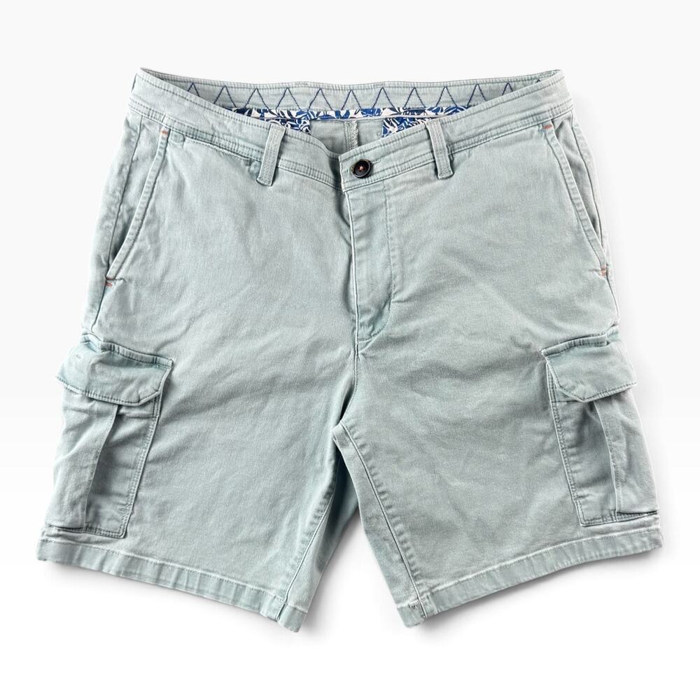 Tommy Bahama Shorts Mens 33 Light Green Cargo Pockets Tropical Flat Front Marlin